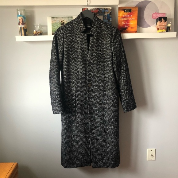 ZARA Inverted Lapel Herringbone Coat - Picture 8 of 16